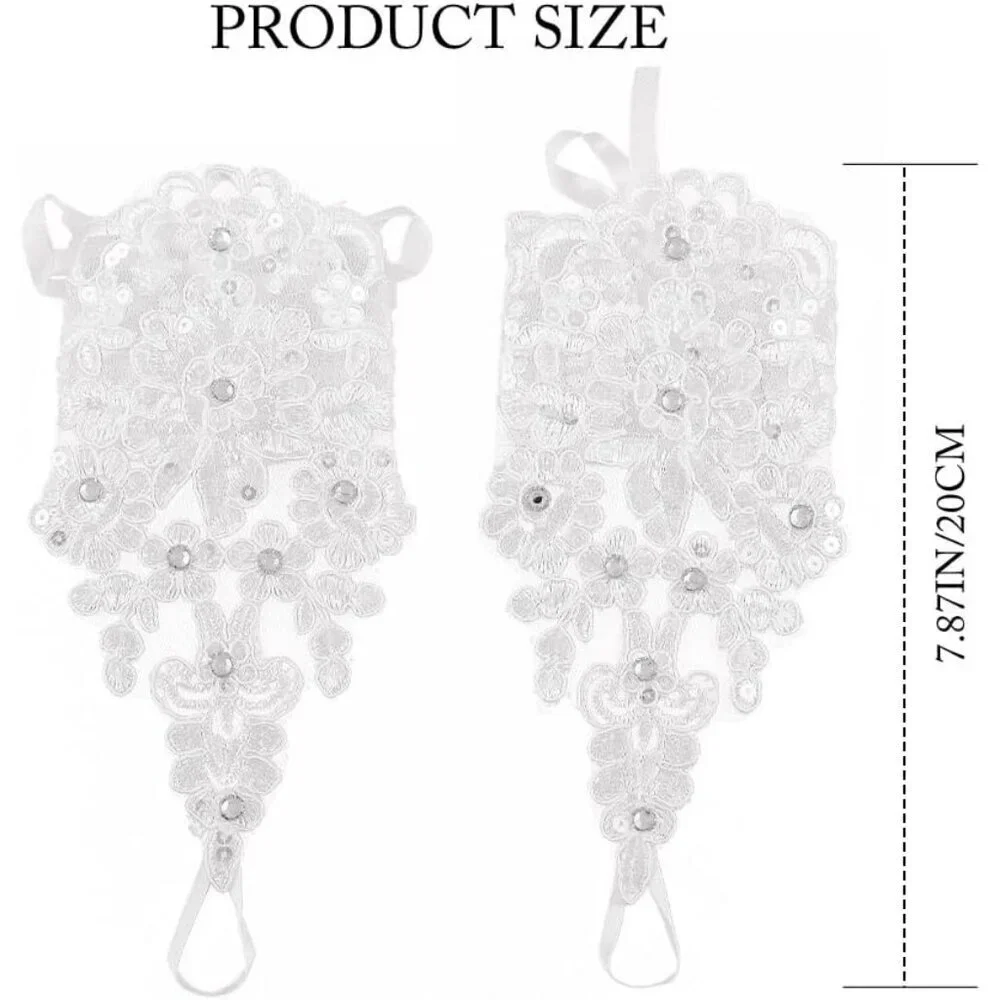 Women's Fingerless Rhinestone Short Lace White Gloves Bridal Wedding Accessories